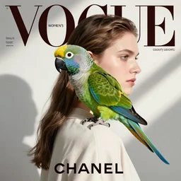 vogue women's fashion beauty celebrity magazine, parrot on shoulder, parrot on shoudler, chanel makeup, ilya kuvshinov, john singer sargent, digital art illustration, impressionist oil painting, trending on artstation, intricate