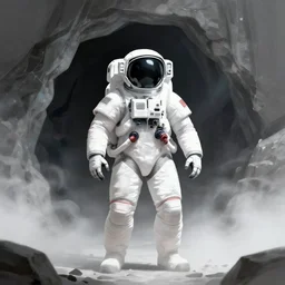 a beautiful artwork illustration, concept art sketch of an astronaut in white futuristic cybernetic armor in front of a cave entrance, volumetric fog, godrays, high contrast, vibrant colors, vivid colors, high saturation, by Greg Rutkowski and Jesper Ejsing and Raymond Swanland and alena aenami, featured on artstation, wide angle, vertical orientation