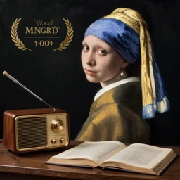 wizard, radio equipment, desk, tome, oil painting by Vermeer