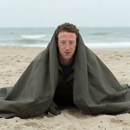 Movie still of Mark Zuckerberg taking cover on Omaha Beach in Saving Private Ryan, establishing shot
