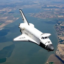 ''the Hermès ESA 1980s spaceshuttle gliding above the Camargue region of southern france ''