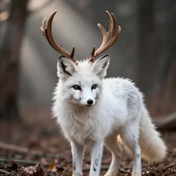 white fox with tiny deer antlers picture taken by marc adamus
