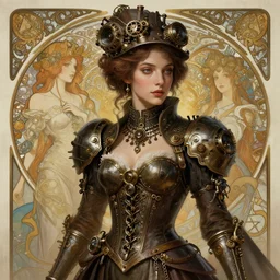 a photograpic portrait of a pretty woman, steampunk, fantasy, intricate, elegant, highly detailed, digital painting, artstation, concept art, smooth, sharp focus, illustration, art by artgerm and h r giger and alphonse mucha
