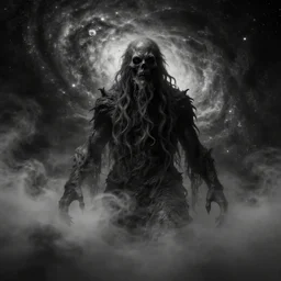 lovecraftian horror, lovecraft, monochrome, moody, lighting study, cthulhu, galactic nebula, volumetric fog