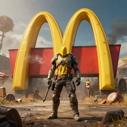 post apocalyptic McDonalds::10000, fallout, wasteland, octane render, 8k