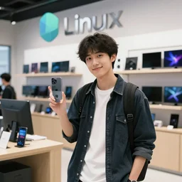 photo of a fanboy in the new Linux store