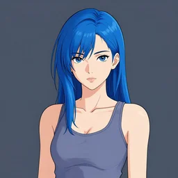 portrait of a cool asian girl with blue hair, a 2 8 4 1 hairstyle, wearing a tanktop, highly detailed, stylized, medium shot, vector line art, clean cel shaded vector art, by ross tron, lois van baarle, artgerm, helen huang, makoto shinkai, ilya kuvshinov, rossdraws