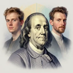 portrait of a benjamin franklin, colorful, modern art deco, mads berg, karolis strautniekas, christopher balaskas, stippled light, fog, moody, fine texture, editorial illustration, dramatic lighting, dynamic composition, detailed, matte print, dynamic perspective, muted color, ( ( victo ngai ) )