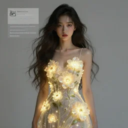 ai - generated art, generated by an ai image generator who read this caption. tags : detailed, neural, self - aware, design your own avatar, lady with glowing flowers dress, matte painting, trending on artstation