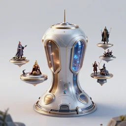 teleportation machine in a fantasy world, with wizards and warriors using it, the machine is a large metal contraption with a bright light in the center by thomas kinkade