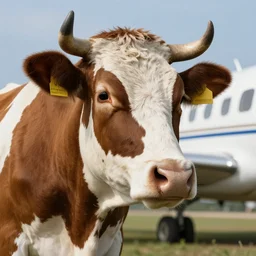 a highly detailed ultra realistic photograph of a cow that is an airplane pilot
