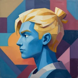 Avatar with a blond hair and blue skin profile picture by Greg Rutkowski, asymmetrical, Organic Painting , Matte Painting,  geometric shapes, hard edges, street art, trending on the artstation:2 by Sachin Teng:4, blur: -5