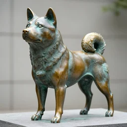 bronze statue from a shiba inu