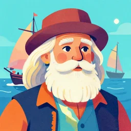 colorful!!!!! mcbess illustration of a portrait of an old bearded sailorman