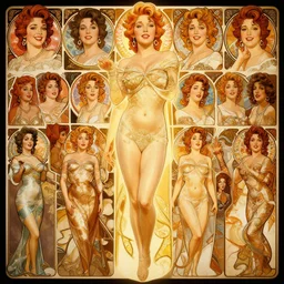 intense fan art concept art by artgerm, tooth wu, bierstadt, gurney, stalenhag and alphonse mucha. an incredible collage of countless betty page pin up portraits, contour light effect!! 8 k, stage light. octane render. smooth. sharp edge. ultra clear detailed, full body various poses!!