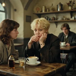 cinematic still of jimin in a medieval coffee shop, 3 5 mm by vivian maier and helmut newton, beautiful still.