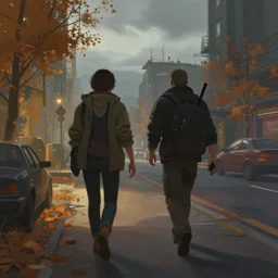 walk in night city, cyberpunk 2 0 7 7, volumetric lighting, autumn, morning, overcast weather, few clouds, realistic illustration, perfectly shaded, soft painting, art by krenz cushart and wenjun lin