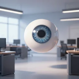 a floating eye in an empty office. 3 d render