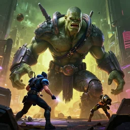 cyberpunk boss fight giant orc
