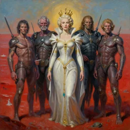 the queen of the red sea by jacek yerka, alex gray, zdzisław beksiński, dariusz zawadzki, vladimir kush, jeffrey smith and h.r. giger, oil on canvas, 8k highly professionally detailed, trending on artstation