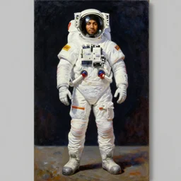 full body portrait of the first los angeles laker in space 1 9 6 9, in full astronaut uniform, oil on canvas by william sidney mount, trending on artstation
