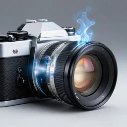 magic energy pouring out of a vintage camera lens