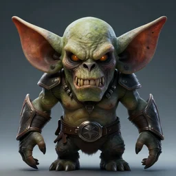 a character in a futaresque game. an orc with big ears and a scary, symmetrical face. look at you frontally and wants to kill you.