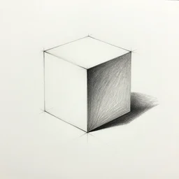 An educational artist's demonstration of a single simple square drawn in one point perspective. Sketch.