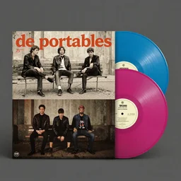 LP cover art for the 25th anniversary album from 'de portables' to be released this fall, press kit photo album mock-up, colored vinyl