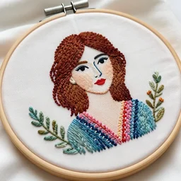 a beautiful handmade embroidery of a woman. hand embroidery.