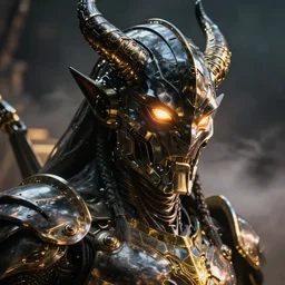 a dark sci fi close up portrait of a demon emperor wearing futuristic sci fi armor made of metal plates, cinematic lighting, smooth, high detail, dark fantasy, unreal engine, octane render, by vitaly bulgarov artstation, golden rule, sense of action, fog volumes, vivid color glow, post processing, cgsociety