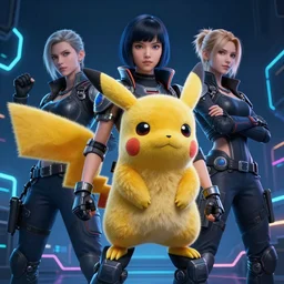 high quality 3 d render sci - fi metaverse avatar! hybrid fighting, highly detailed, unreal engine cinematic smooth, in the style of detective pikachu & blade runner, hannah yata charlie immer, dark blue neon light, low angle, uhd 8 k, sharp focus