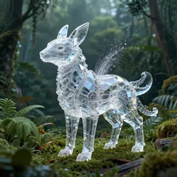 cyber crystal animal, new zealand lush landscape, moody : by michal karcz, guillermo del toro :, dynamic, particulate, intricate, elegant, highly detailed, centered, artstation, smooth, sharp focus, octane render
