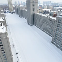 frozen city, a lot of snow, white, vast empty areas, giant tall walls, view from above