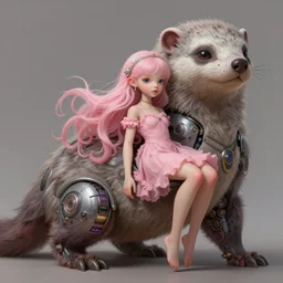 beautiful pink little alien girl with mounted on a giant fuzzy cybernetic weasel beast, diffuse lighting, fantasy, intricate, elegant, highly detailed, lifelike, digital painting, artstation, illustration, concept art, smooth, sharp focus, frank frazetta, marco bucci, loish, rossdraws, artgerm, alphonse mucha