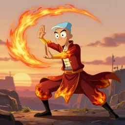 squidward wearing fire nation clothing and practicing firebendingoutside at susnset, digital art, highly detailed, intricate, 8 k, sharp focus, photorealistic, by moebius and greg rutkowski, trending on artstation
