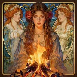 portrait of a stunningly beautiful campfire, highly detailed, 3 5 mm photo, artstation, concept art, sharp focus, 2 8 mm macro photo, art by artgerm and greg rutkowski and alphonse mucha, incredibly beautiful and symmetrical, incredibly detailed, award winning art, royal
