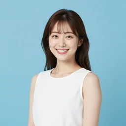 A middle-shot from front, blue color photograph portrait of a smiling young Japanese woman in sleeveless white shirt lying on her back on the futon at night, cool twilight, 1990 photo from Japanese photograph Magazine.