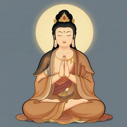 contented female bodhisattva, praying meditating, portrait illustration by Conrad Roset