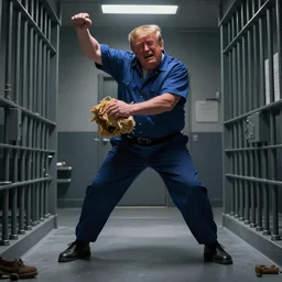 trump crying as a large man dances on him from behind in a prison cell, photorealistic, lighting, octane render, weta digital,