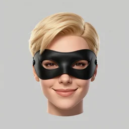 character concept portrait, symmetrical head - on centralized, dinah drake smirking. ( ( black domino mask ) ), short blond hair, blue - eyes, black and purple costume. high quality, dynamic lighting. artwork by artgerm, wlop, alex ross, greg rutknowski, alphonse mucha