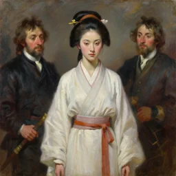 geisha princess leia, full - figure oil painting by john currin and jacques - louis david and ingres, brush strokes