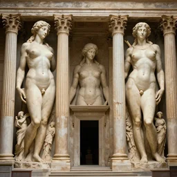 2 5 giant real women body like sculptures anatomically perfect shaping as colums and sculptures a surrealistic building at the kingdom of julius caesar, roman historic works, hyper - detailed, world renowned artists, historic artworks society, antique renewal, cgsociety, by greg rutkowski, by gustave dore, by caspar david friedrich style