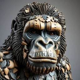 sculpture of gorilla made of recycled materials, detailed,