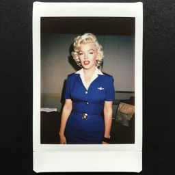a polaroid photo of marilyn monroe as a flight attendent in 1968