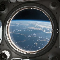looking out of a space station window 8 k hyperrealism
