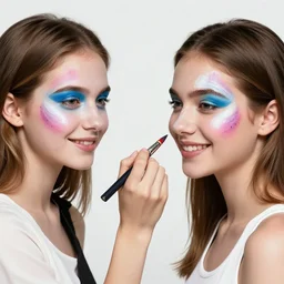 two girls with face paint smiling for the camera, an airbrush painting by lucebert, instagram contest winner, synchromism, made of feathers, contest winner, glitter