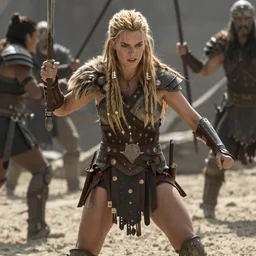 jennifer connelly as a barbarian warrior, battle scene