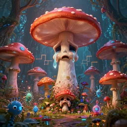 visually stunning, cinematic, ultra realistic, hyper realism, 1 2 k, epic, octane render, unreal engine, vfx, maya, the shroomsical world 🙏❤🍄⚡ : gargantuan disappointment of crying souls, cyberpunk brackets : laser cut paper microbes