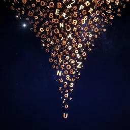 alphabet words falling from the sky, alphabet alphabet alphabet letters, language, space, stars, galaxy digital art